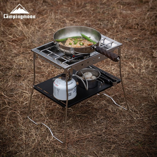 Campingmoon G-38 Outdoor-Klapptischgestell aus Edelstahl in Silber mit robustem Einzelbrückenrahmen-System und Aufbewahrungsfach - Bild 1