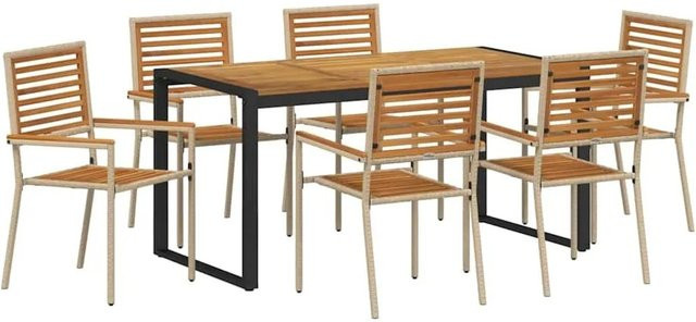 vidaXL Garten Essgruppe 7-teilig aus Poly-Rattan und Akazienholz in Beige und Braun - Bild 1
