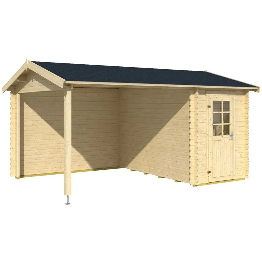 Lasita Maja Gartenhaus Wibo aus Fichtenholz in Braun mit Anbaudach und Satteldach, B/H/T: 465 x 245,1 x 337,8 cm - Bild 2