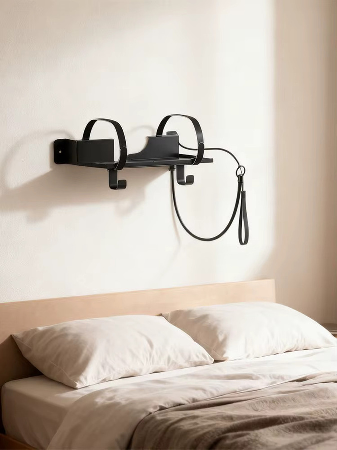 JBMBHC CPAP-Wandregal in Schwarz, kompatibel mit S10/S11, Nachttisch-Organizer aus Metall mit verstellbarem Winkel, Schlauchhalter und Maskenhaken - Bild 7