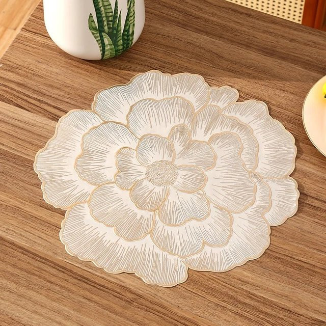 VIKAMA Runde Platzsets in Floral Design, wasserabsorbierende und wärmeisolierende Tischsets in Weiß - Bild 1