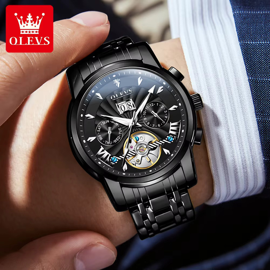 OLEVS Armbanduhr Automatik, Edelstahl, Gold, Herren - Bild 5