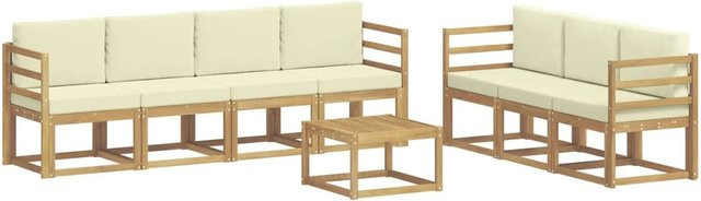 vidaXL Outdoor-Sofagarnitur 7-teilig aus Akazienholz mit Polstern in Beige und Weiß - Bild 1