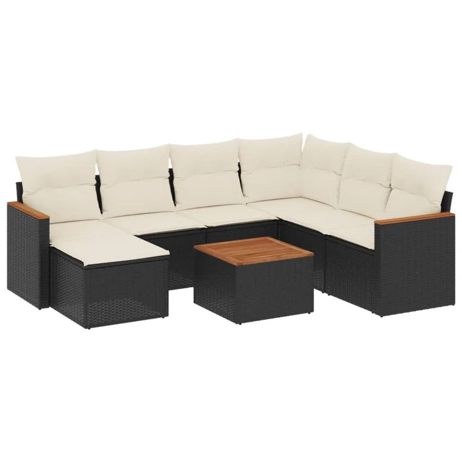 vidaXL 8-teilige Garten-Sofagarnitur in L-Form aus schwarzem PE-Rattan mit cremeweißen Kissen und pulverbeschichtetem Stahlgestell - Bild 2