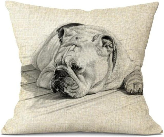 Handbemalter Bulldoggen Kissenbezug aus Plüsch in Beige, B/B: 45 x 45 cm - Bild 1