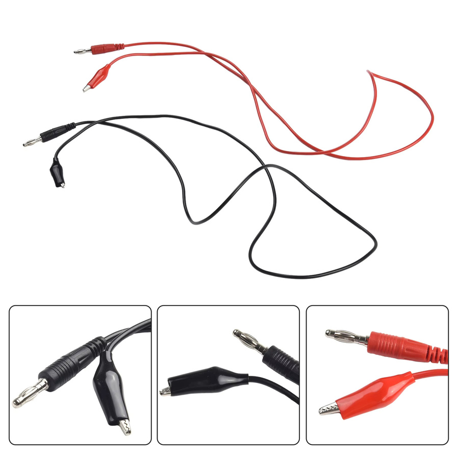 HP Multimeter Testkabel Set mit 4mm Bananensteckern und Krokodilklemmen in Schwarz und Rot, P1038 - Bild 2