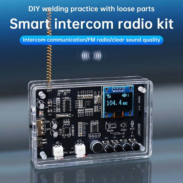 diymore FM-Radio Walkie-Talkie DIY-Bausatz mit Micro-USB-Schnittstelle für Elektronikmontage und Lötpraxis in Transparent - Bild 1