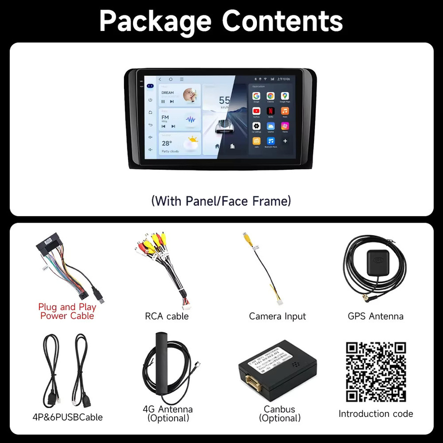 JIUYIN 2 DIN Kabelloses CarPlay und Android Auto Multimedia-System mit voll-laminiertem Touchscreen für Mercedes Benz M-Klasse W164 und GL-Klasse X164 (2005-2012), Schwarz - Bild 5