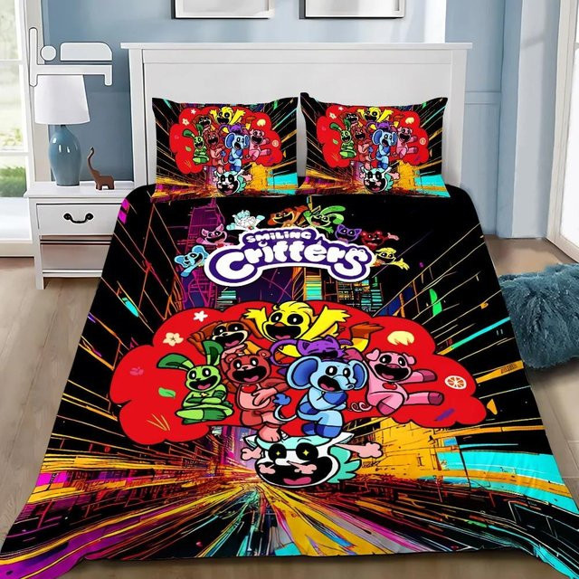 Bettwäscheset Smiling Critters Cartoon mit Kissenbezug, Multicolor, Singlegröße B/H: 135 x 200 cm - Bild 1