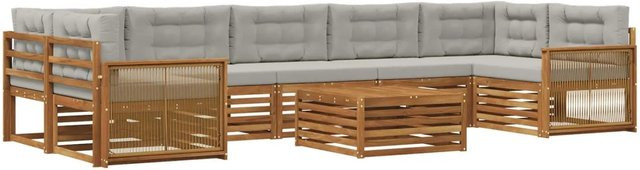 vidaXL Outdoor-Sofagarnitur aus Massivholz mit 8 Kissen in Natur und Hellgrau - Bild 1