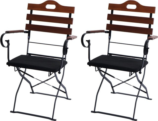 2er-Set MCW Biergartenstühle J40 aus Akazie mit Polstern, Klappstühle in Braun und Schwarz - Bild 1