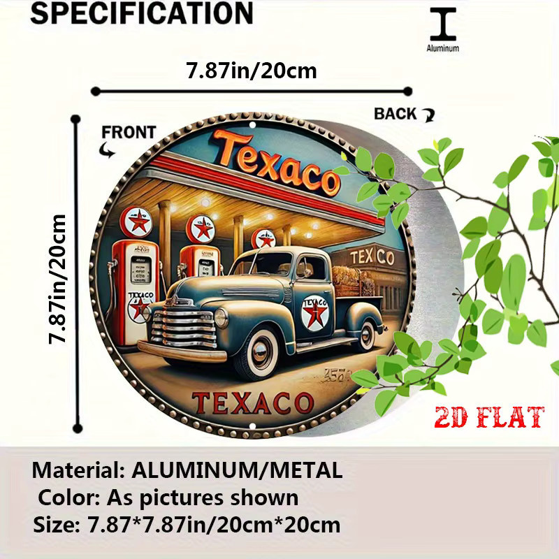 Potdemiel Texaco Vintage Aluminiumschild Rund, Metallwandkunst im klassischen LKW- und Pumpendesign, Durchmesser: 20 cm - Bild 2
