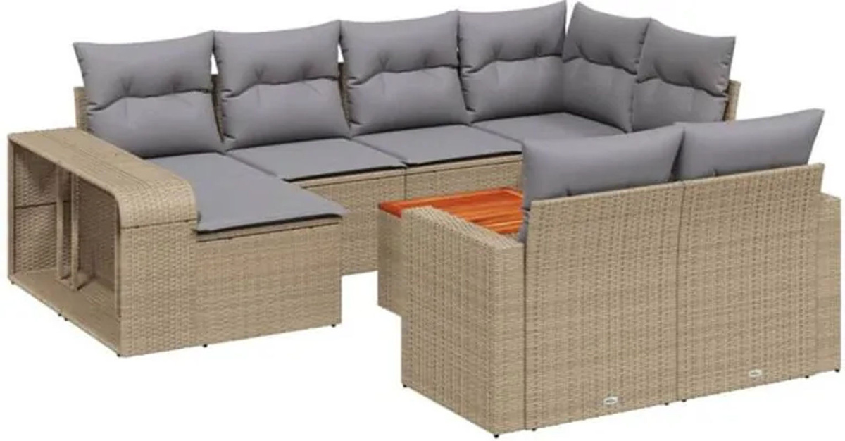 Vidaxl 11-tlg. Garten-Sofagarnitur aus Polyrattan mit Kissen in Beige und Grau - Bild 1