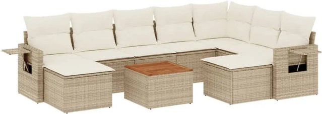 vidaXL 10-tlg. Garten-Sofagarnitur in L-Form aus Polyrattan mit Kissen in Beige - Bild 1