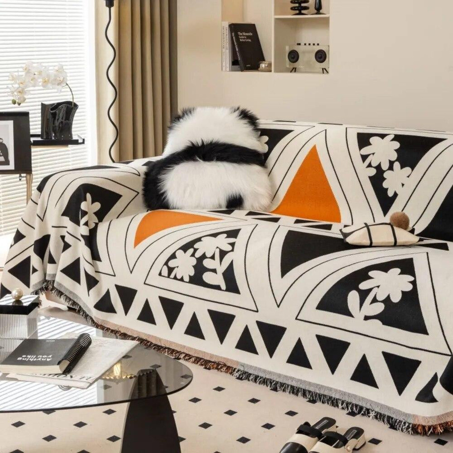 Doppelseitige Chenille Sofakissenhülle und Couch Überwurfbezug von LW-xingqiao in Schwarz Weiß, B/T/H: 180 x 130 cm - Bild 5