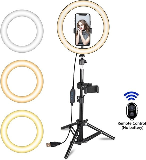 VORTNGLE LED Selfie-Ringlicht in Schwarz mit Fernbedienung und Dimmfunktion für Video-Livestreams und Fotografie - Bild 1
