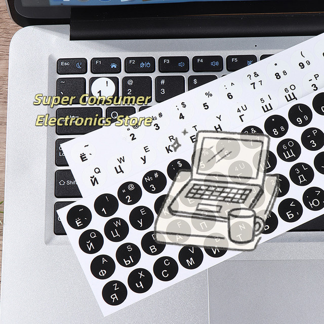 SD&HI Russische Tastaturaufkleber mit kyrillischem Schriftsystem, transparente Schutzfolie mit schwarzen Buchstaben für PC und Laptop - Bild 1