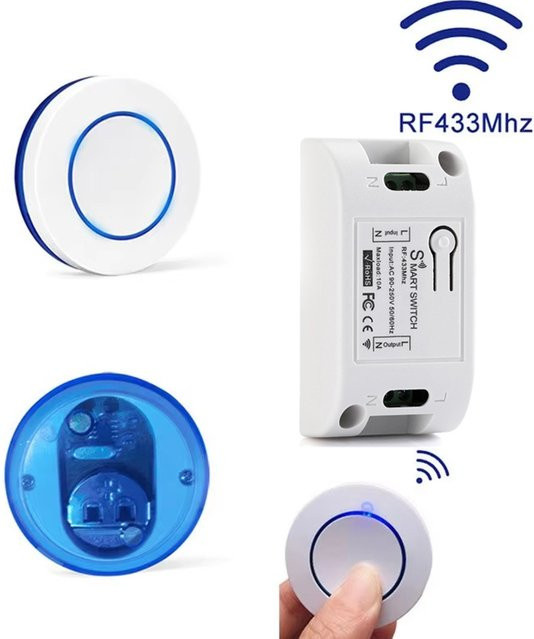 Szaoju Smart Licht Schalter mit 433 MHz Funkfernbedienung, LED Push Button Schalter, Universal Drahtloser Relais Controller für Lampen, Weiß - Bild 1