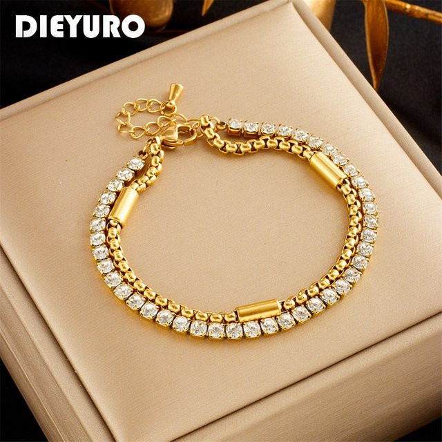 DIEYURO 2in1 Ketten Armband, Edelstahl, Weiß, Zirkonia, Damen - Bild 1