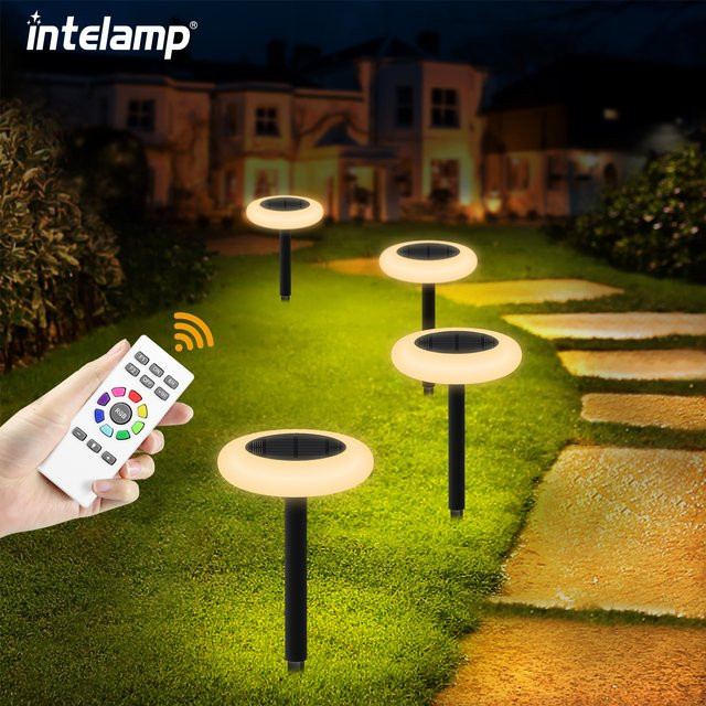 Intelamp Bunte Solarleuchten für den Außenbereich, Farbwechselnde RGB Gartenleuchten in Schwarz für Garten, Terrasse und Gehwege - Bild 1
