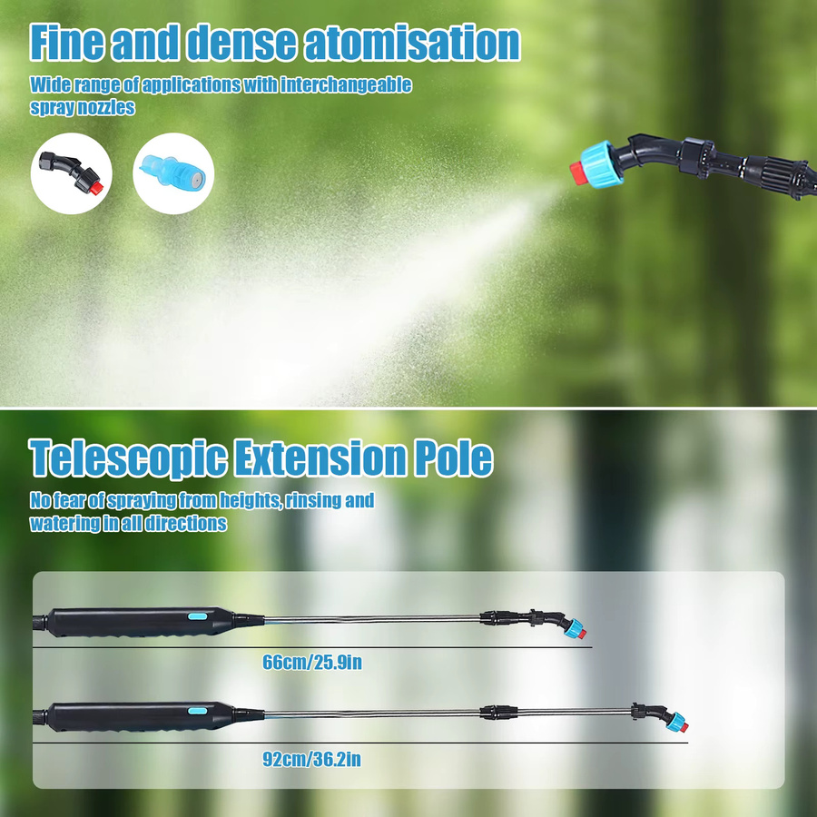 Betuyoo Kabelloser Elektrischer Gartensprüher mit 1800mAh Akku, Wiederaufladbarer Unkrautsprüher in Blau, Einstellbare Wassersprühpumpe für Garten und Rasen - Bild 6
