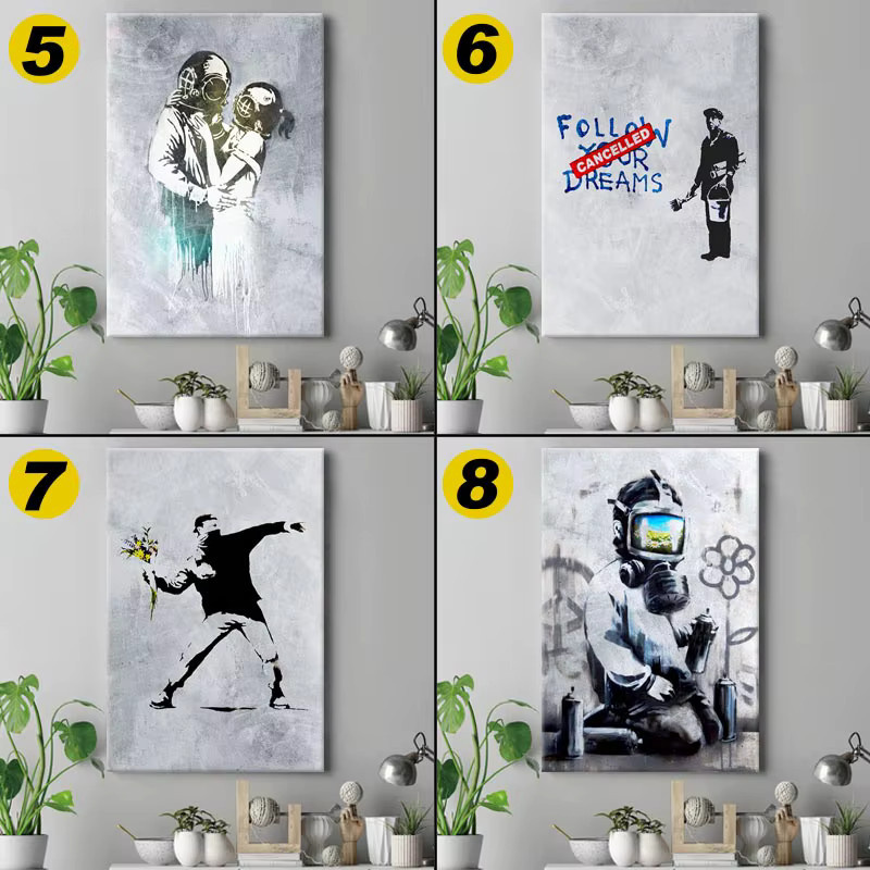 Potdemiel Banksy Straßenballons Leinwandbild Skandinavischer Stil Wandkunst Poster in Mehrfarbig - Bild 1