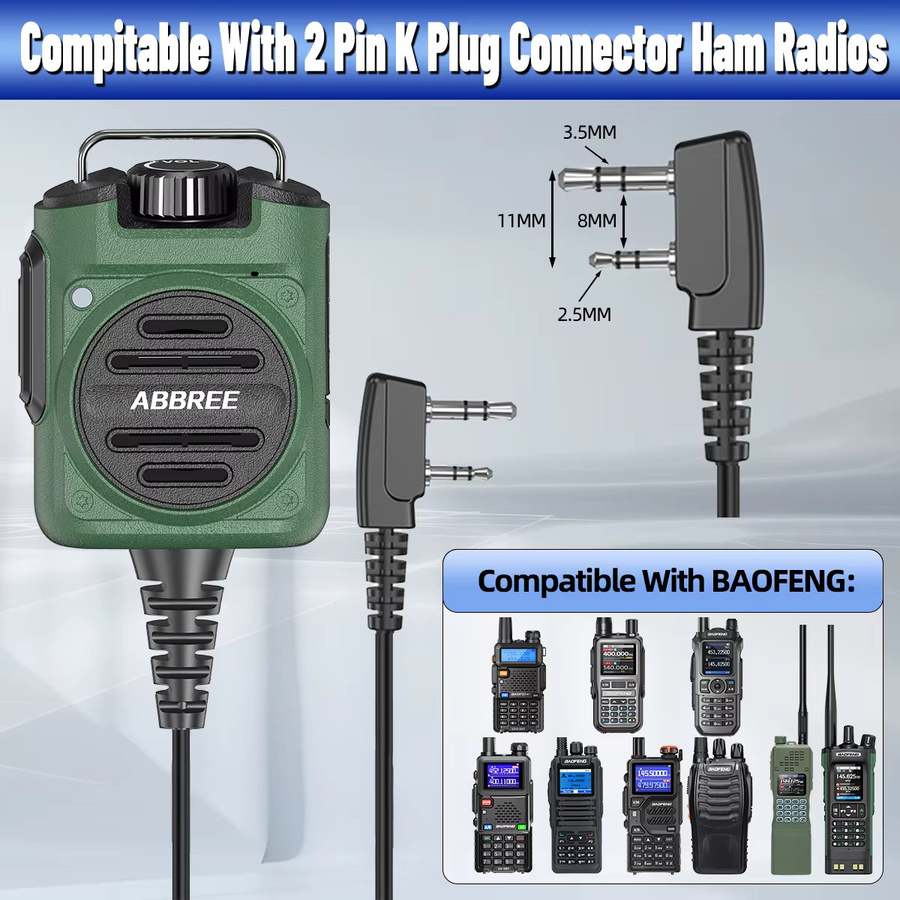ABBREE AR-158 2-Pin wiederaufladbares Mikrofon mit Lautstärkeregler und PTT-Taste in Grün für Baofeng UV 5R BF 888S UV 21 PRO Funkgeräte - Bild 5