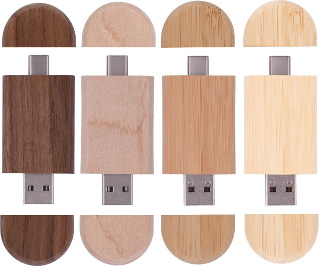 JASTER USB-C Speicherstick aus Bambus in Braun mit 128GB Kapazität - Bild 1