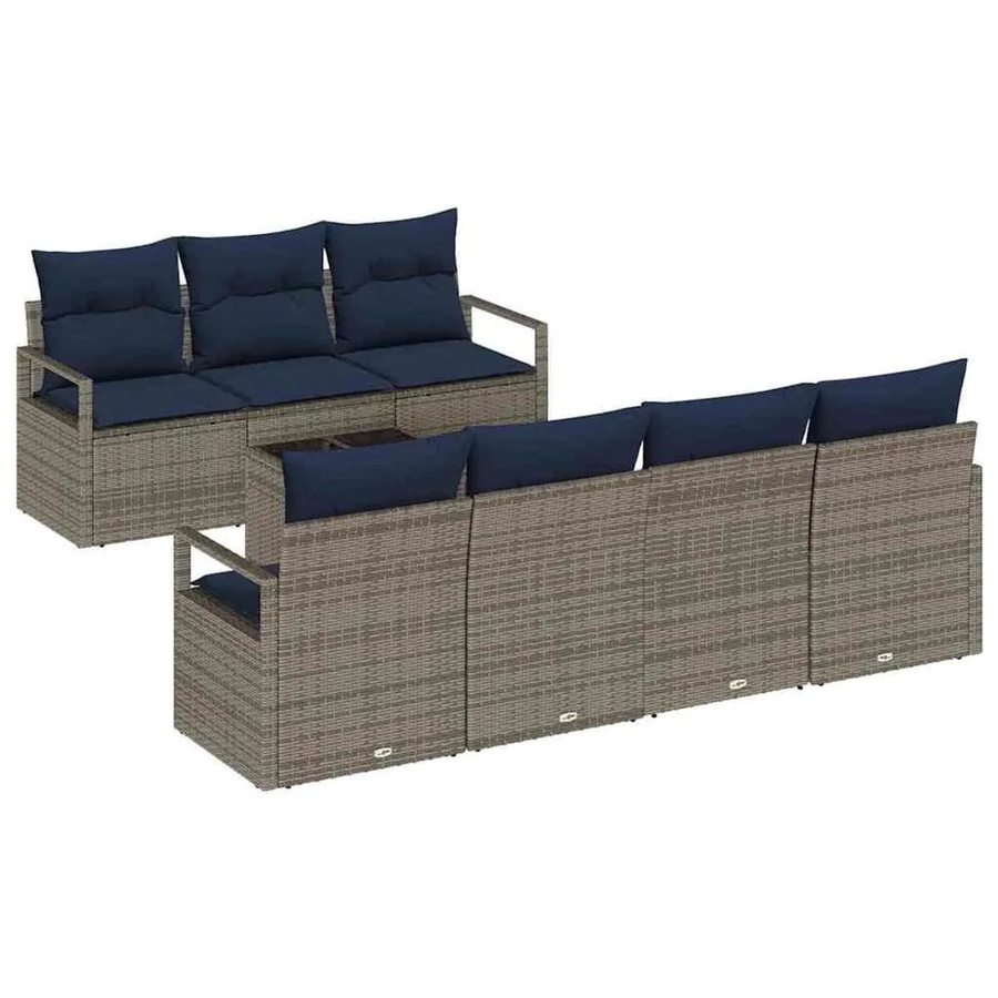 vidaXL 8-teiliges Lounge-Sofa Set aus Poly Rattan in Grau mit Kissen und Tisch - Bild 2