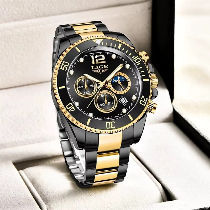 LIGE Armbanduhr Quarz, Edelstahl, Schwarz, Herren - Bild 2