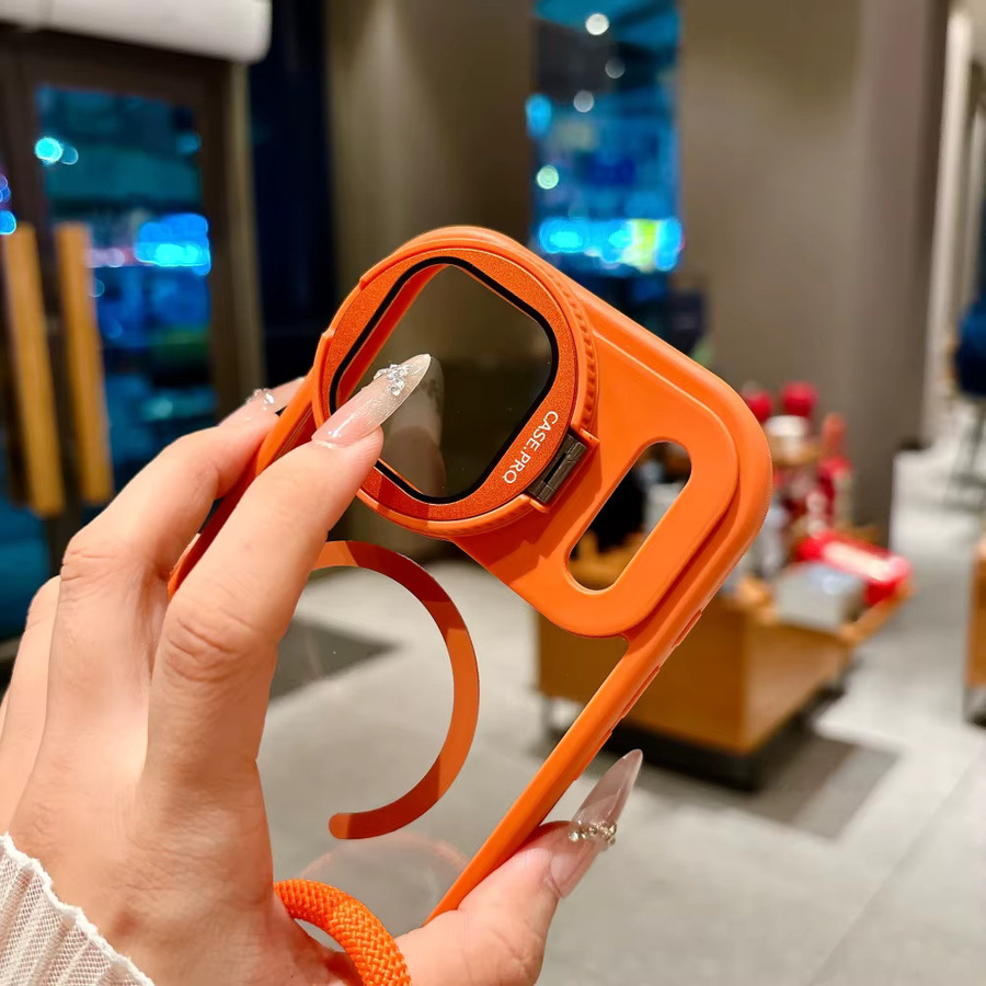 Vyimc Magnetischer Falten Glaslinsenständer für iPhone 11 bis 17 Pro Max, Transparent, Stoßfeste Abdeckung mit Magsafe-Handgelenkschlaufe - Bild 3