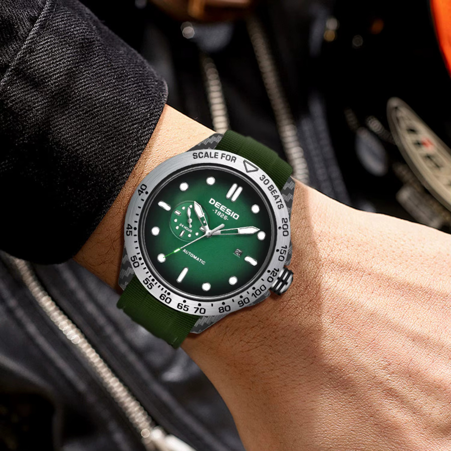 Deesio Armbanduhr Automatik, Karbonfaser, Edelstahl, Grün, Herren - Bild 4