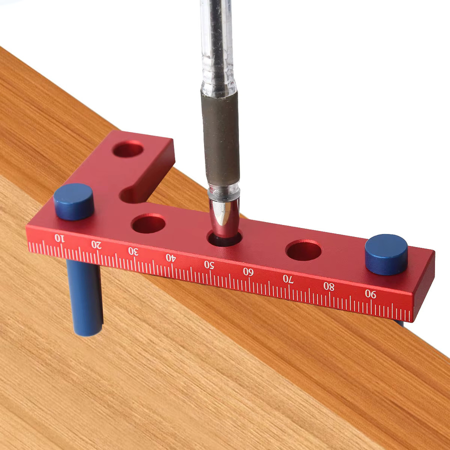 Quadratisches Mini-Lineal aus Aluminium in Rot für 90 Grad Markierungen und Holzbearbeitung mit metrischer und imperialer Skala - Bild 2
