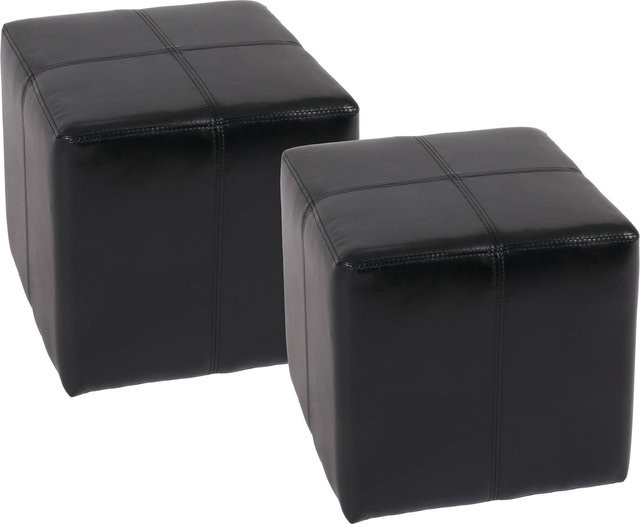 2er-Set Sitzhocker Carrara von MCW aus Leder und Kunstleder in Schwarz, B/T/H: 36 x 36 x 36 cm - Bild 1