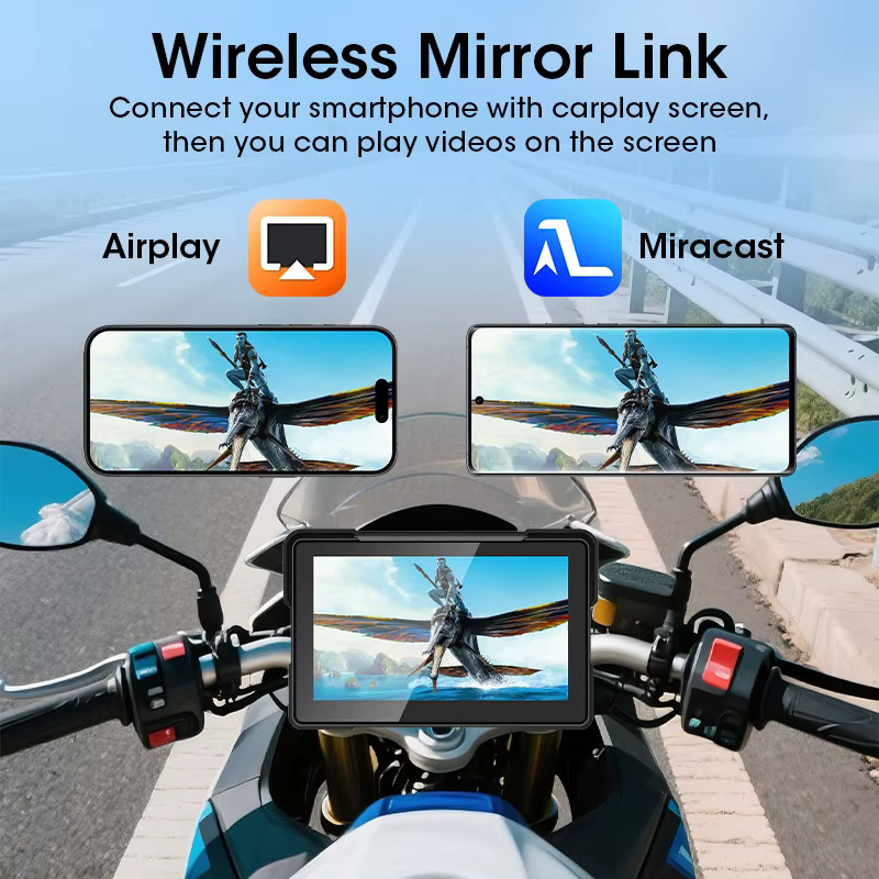 Jansite 7 Zoll Motorrad Dashboard mit drahtlosem CarPlay und Android Auto, tragbarer GPS Navigation Bildschirm in Schwarz für BMW R1200GS R1250GS S1000XR mit Bluetooth - Bild 4