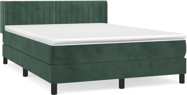 vidaXL Boxspringbett mit Matratze in Dunkelgrün aus Samt, Hybrid-Design mit Taschenfederkern, B/T: 140 x 200 cm - Bild 1