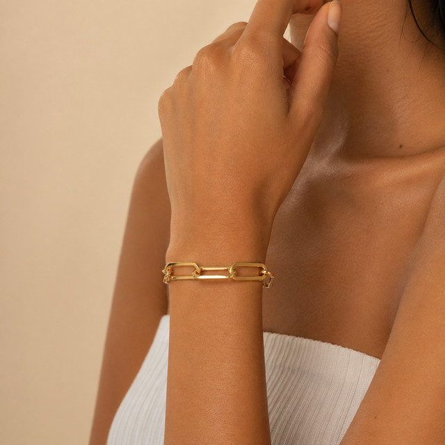 amofa Kuba-Kettenarmband Edelstahl, 18 Karat vergoldet, Gold, Unisex - Bild 1