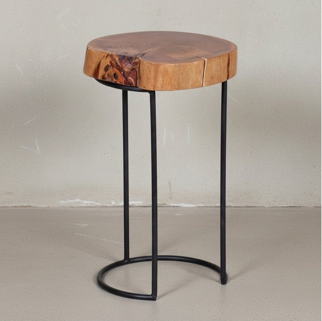KADIMA DESIGN Beistelltisch INDI aus Massivholz Akazie in Braun mit Metallgestell im Landhausstil, B/T/H: 45 x 28 x 45 cm - Bild 1