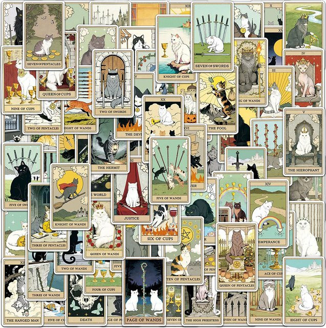 Rspctou Vintage Klassische Katzen-Tarot-Aufkleber, Sticker, 10-teiliges Set - Bild 1