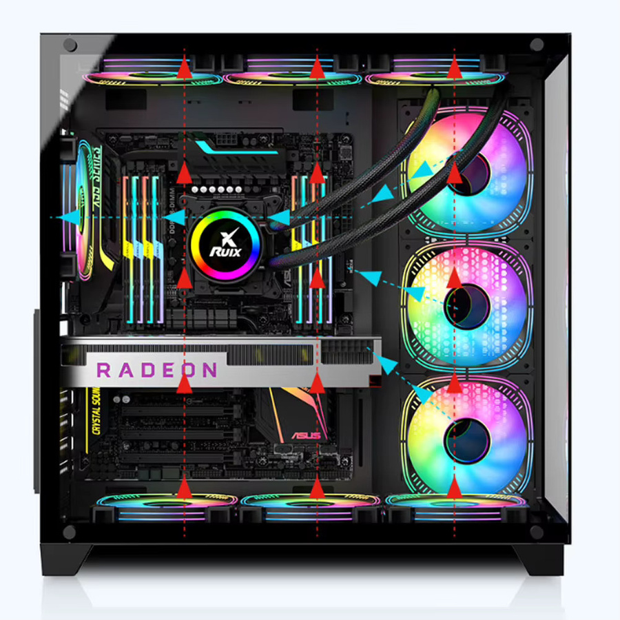 XMSJ Full Tower Gaming-PC-Gehäuse mit 270 Grad Panorama-Glasdesign in Schwarz oder Weiß - Bild 5