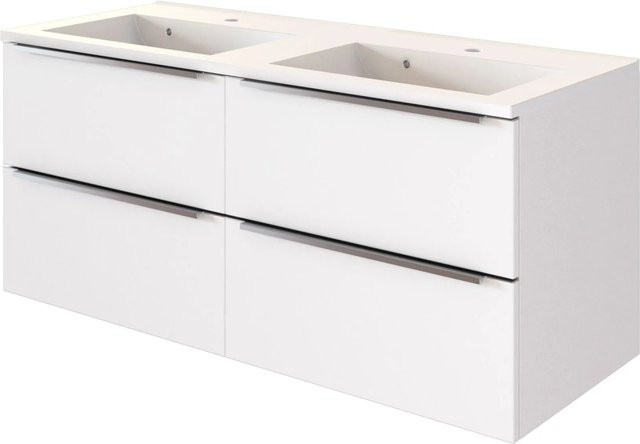 Held Möbel Doppelwaschtisch Monza 120 cm Weiß Matt mit Softclose und Mineralguss-Waschbecken - Bild 1