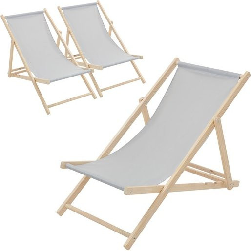 ECD Germany Liegestuhl 3er Set aus Holz in Hellgrau klappbar mit UV-beständigem Polyester Oxford-Gewebe - Bild 1