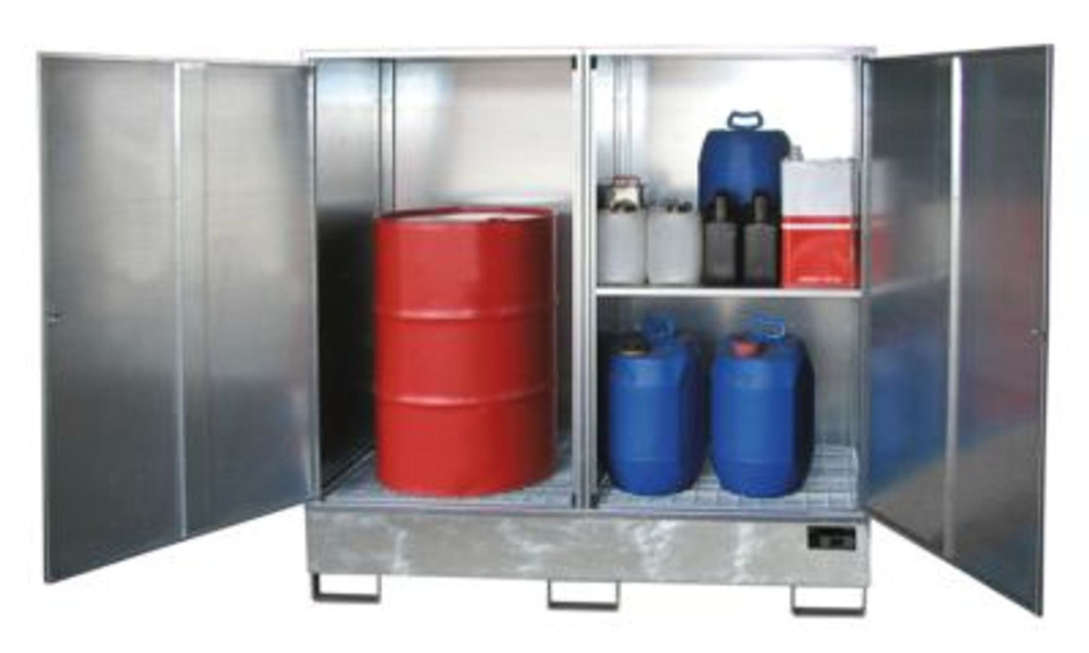 Gefahrstoffschrank Bauer Südlohn GS-2 aus Stahlblech, unterfahrbar für 2 x 200 l Fässer, silber, B/T/H: 168 x 69 x 178 cm - Bild 2