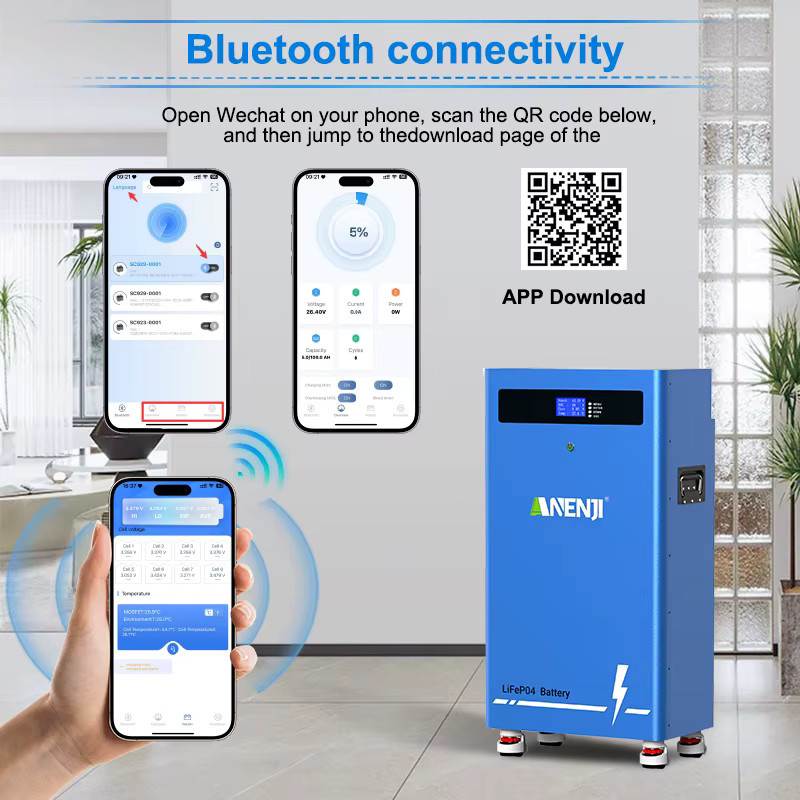 ANENJI Hybrid-Wechselrichter 11kW 48V mit 16kWh LiFePO4 Batteriepack 51.2V 300Ah und BMS Solar-Energiespeicher in Blau - Bild 3