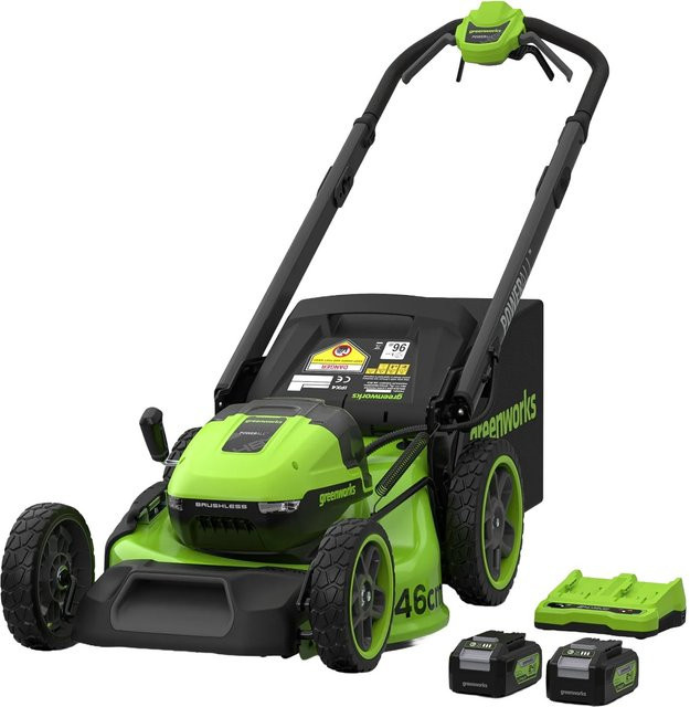 Greenworks Akku-Rasenmäher 2520007UD Gen 2 in Schwarz-Grün mit 2 x 4 Ah Akkus und Doppelladegerät - Bild 1