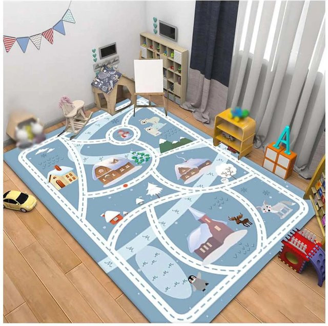 JGJG Kinder Spielzimmer Teppich mit Straßenverkehrs-Motiv, waschbare Puzzle Spiel Bodenmatte aus Polyester, Blau, B: 60 cm, T: 40 cm - Bild 1