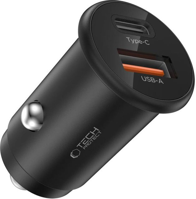 Auto-Ladegerät Tech-Protect CC02 mit 35W, 3A, 1 x USB-A und 1 x USB-C, Schwarz - Bild 1
