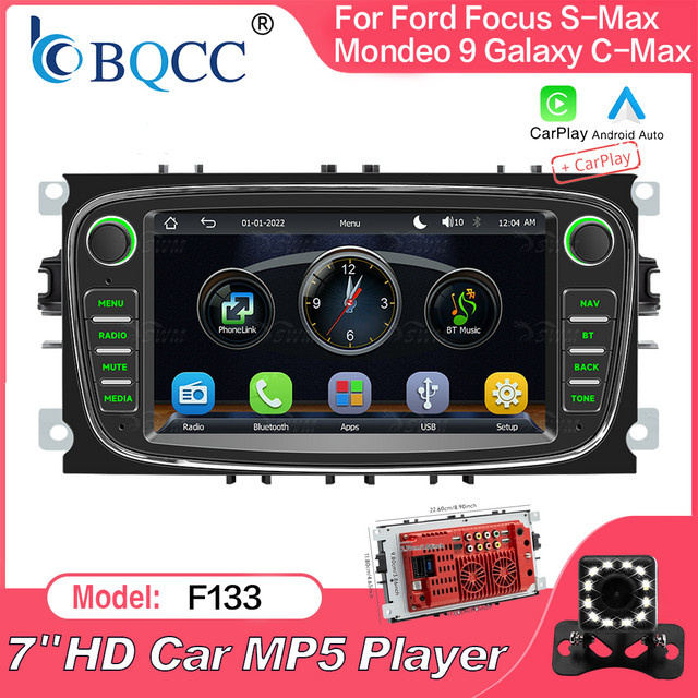 BQCC 7 Zoll 2Din Autoradio mit Bluetooth, Wireless CarPlay und Android Auto für Ford Focus S-Max Mondeo 9 Galaxy C-Max in Schwarz - Bild 1