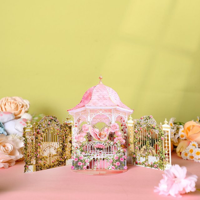Pink Rose Manor 3D-Grußkarte in Pink für Geburtstage und Jubiläen - Bild 1