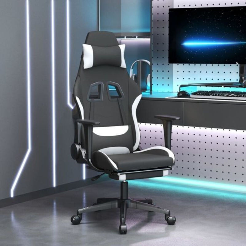 vidaxl Gamingstuhl mit Fußstütze aus Stoff in Schwarz/Weiß - Bild 1